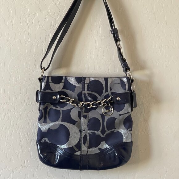 Coach Optic Metallic Signature Chain Navy Bag - Picture 3 of 7